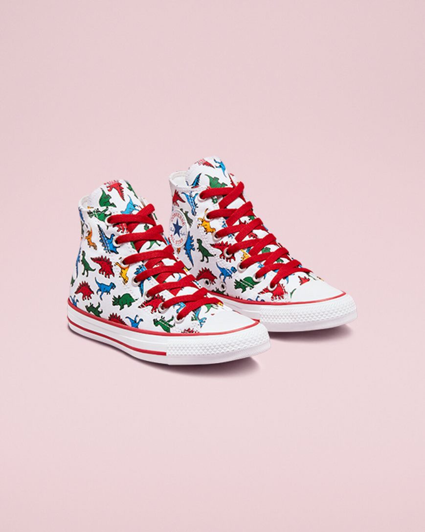 Tenisi Inalti Baieti Converse Chuck Taylor All Star Dinosaurs Albi Rosii Albastri | RO EYJGN354